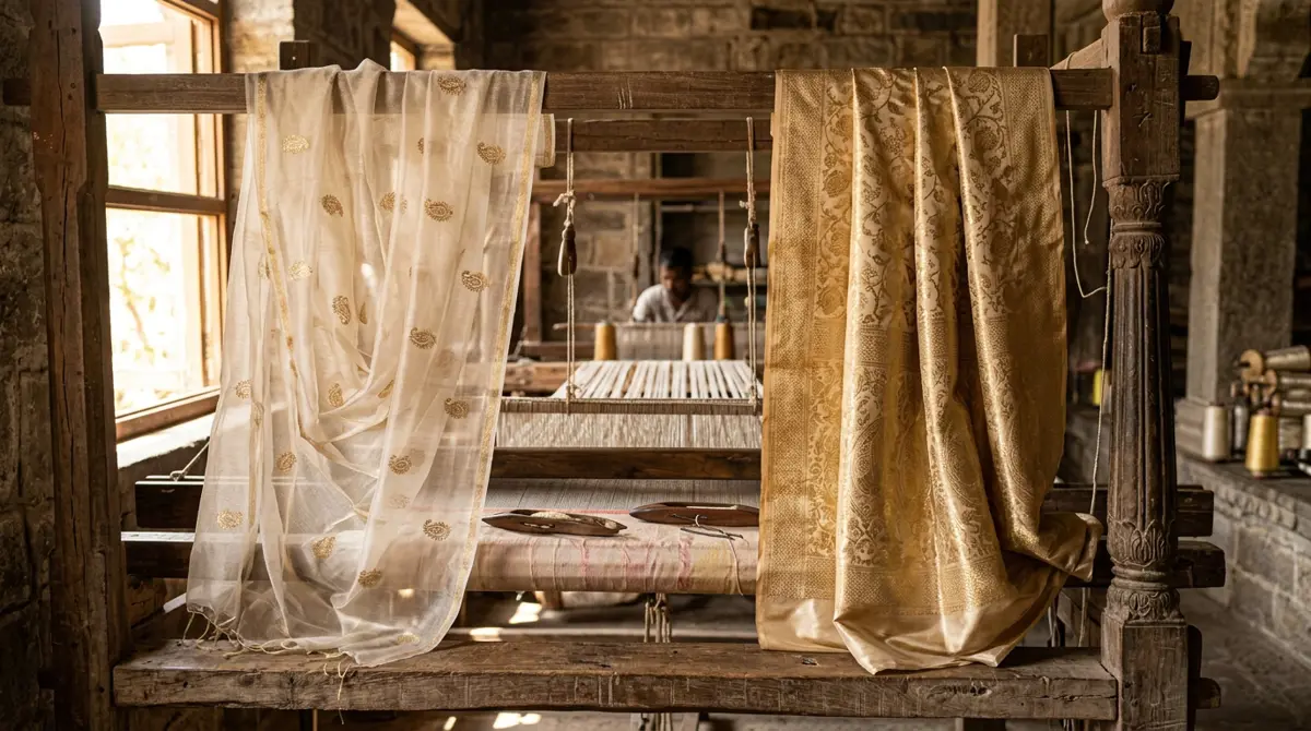 Chanderi Silk vs Katan Silk: A Deep Dive into Drape, Sheen, and Weave