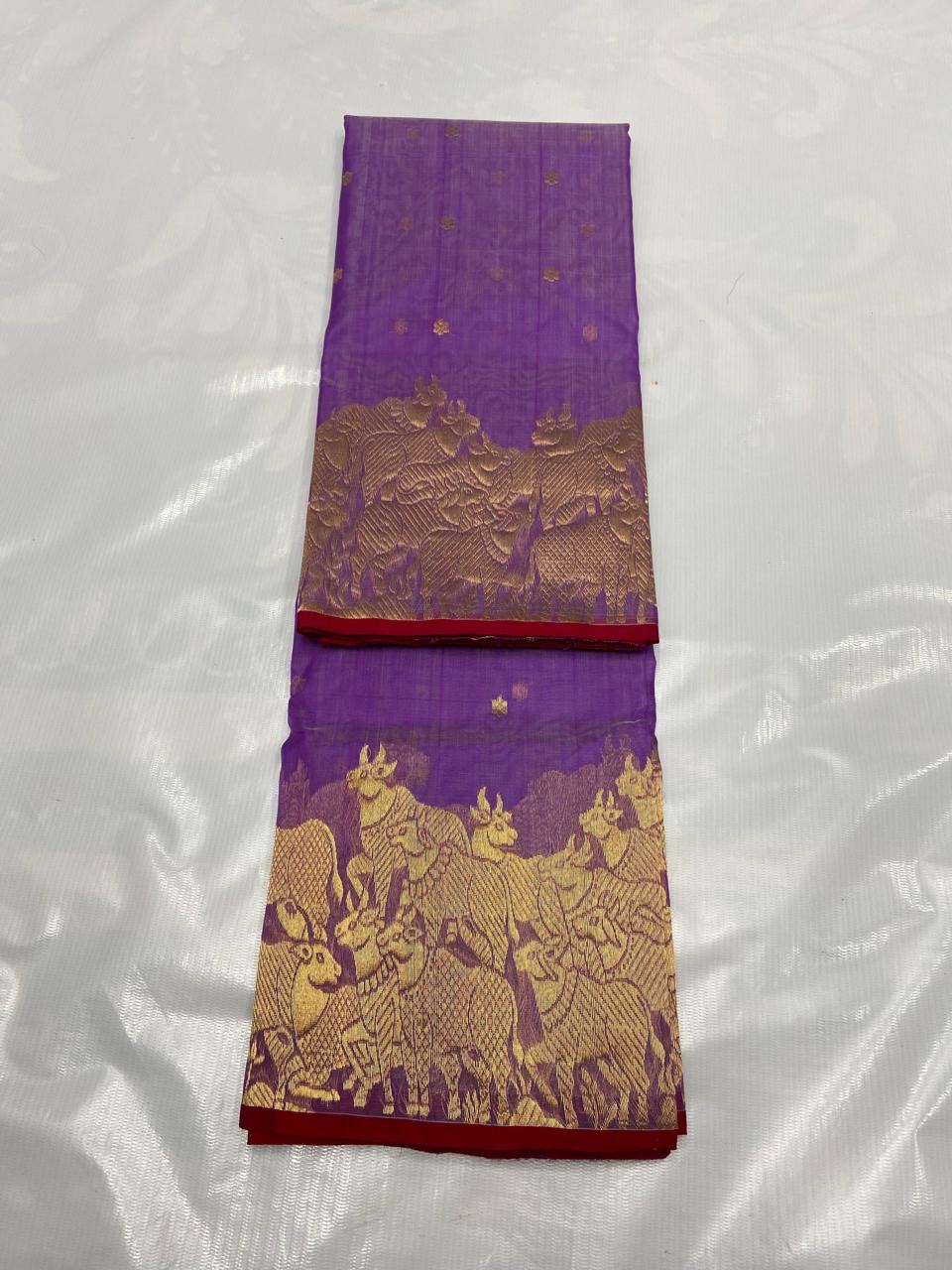 Handwoven Gold Lavender Pure Silk Saree with Rich Gold Zari Organza Chanderi Katan Silk Saree - Authentic Chanderi silk sarees Chanderi Saree - View 3