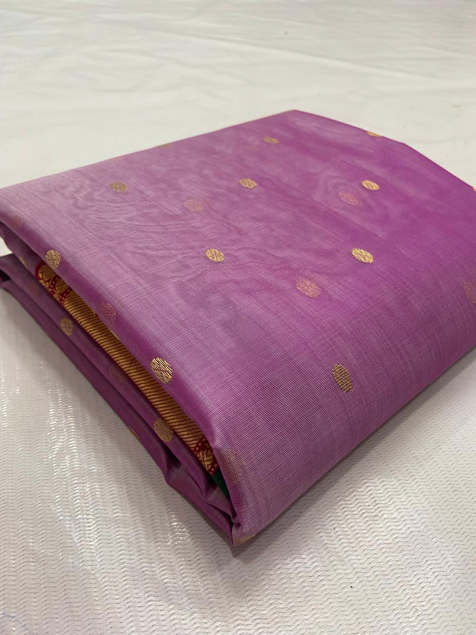 Handwoven Gold Orchid Pink with Gold Zari Buti Organza Chanderi Katan Silk Saree - Authentic Chanderi silk sarees Chanderi Saree - View 3