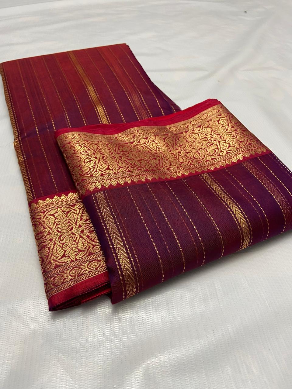 Handwoven Maroon Royal Deep Wine and Maroon with Antique Gold Zari Border and Pallu organza Chanderi Katan Silk Saree - Authentic Chanderi silk sarees Chanderi Saree - View 3