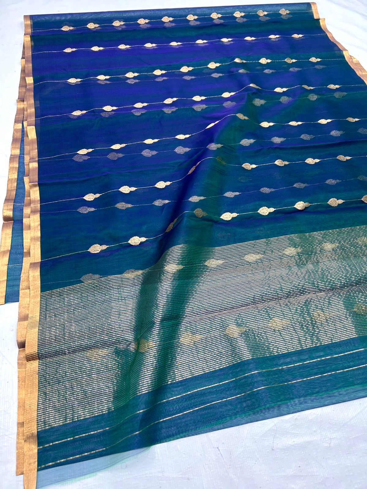 Handwoven Purple Royal Purple with Traditional Gold Zari Border and Butta Work Organza Chanderi Katan Silk Saree - Authentic Chanderi silk sarees Chanderi Saree