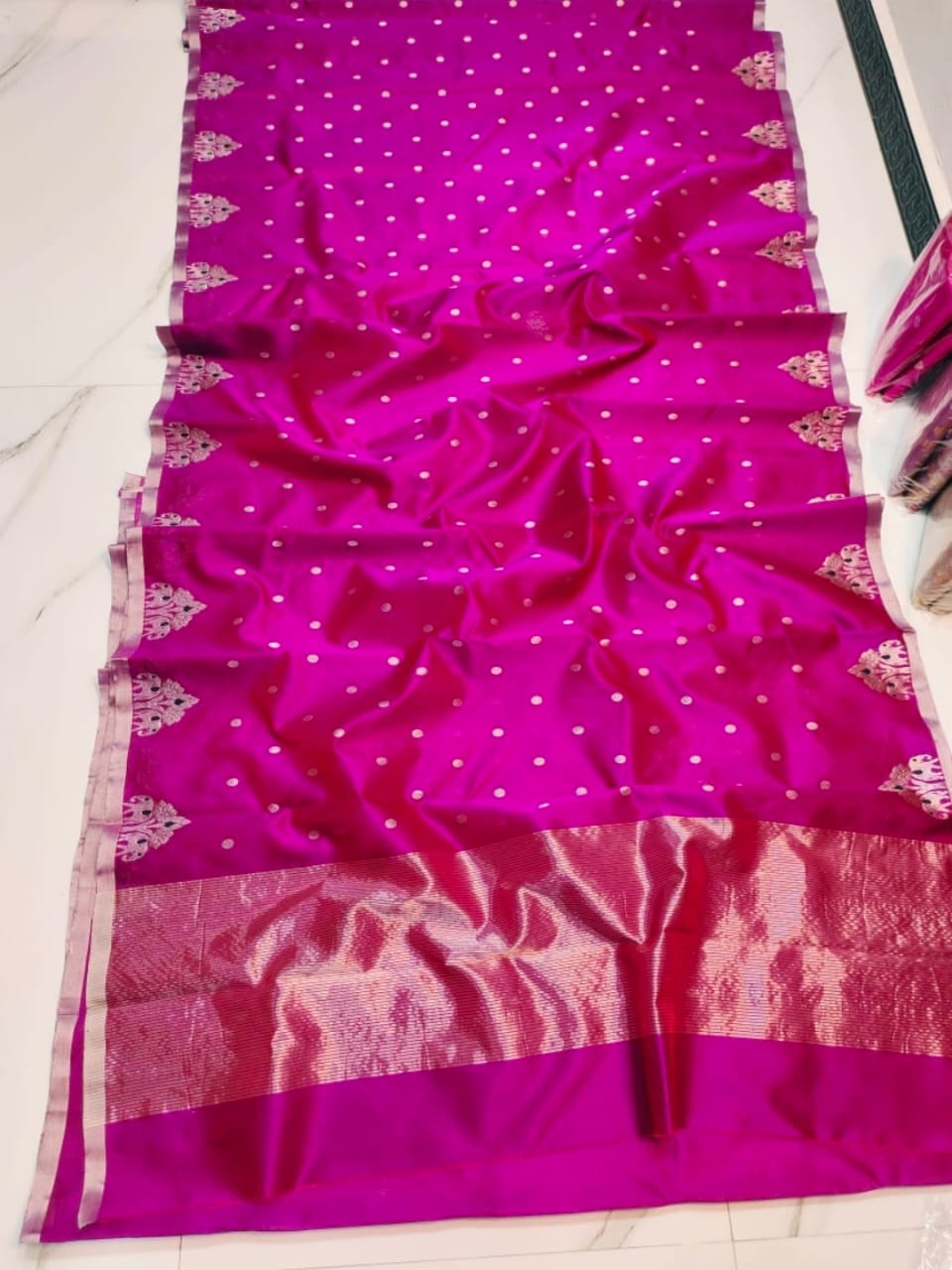 Vibrant Bright Pink Chanderi Pattu Silk Saree - Handloom Chanderi Saree