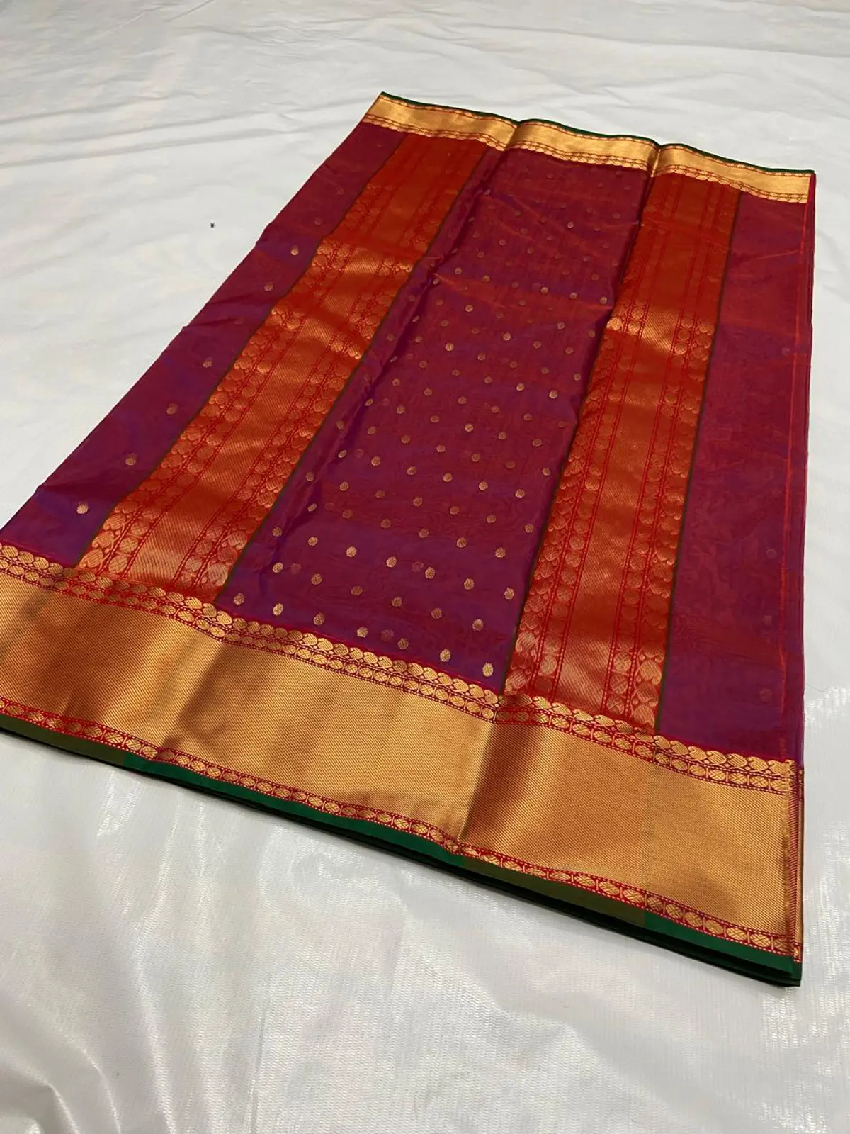 Handwoven Amethyst Purple Amethyst Radiance with Antique Gold Zari Kataan Silk - Authentic Chanderi Silk Saree Chanderi Saree - View 2