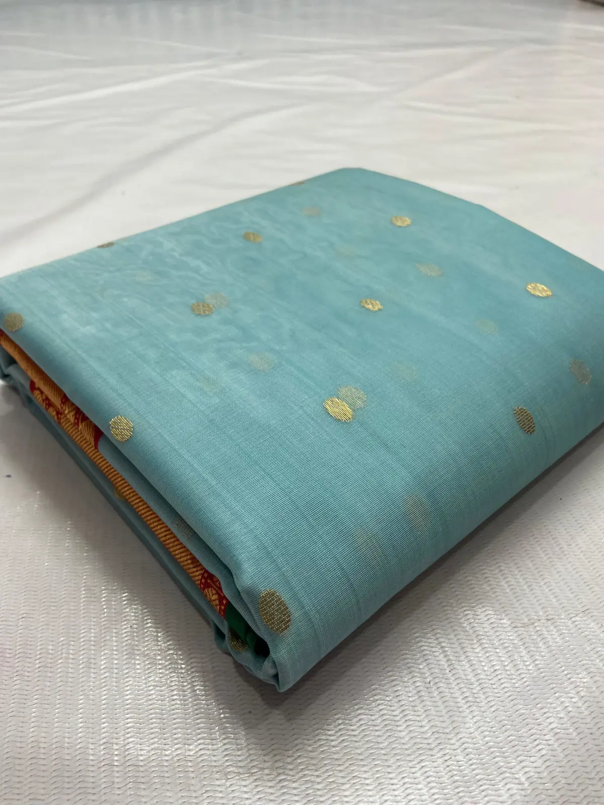 Aqua Mist with Scattered Gold Zari Bootis Kataan Silk