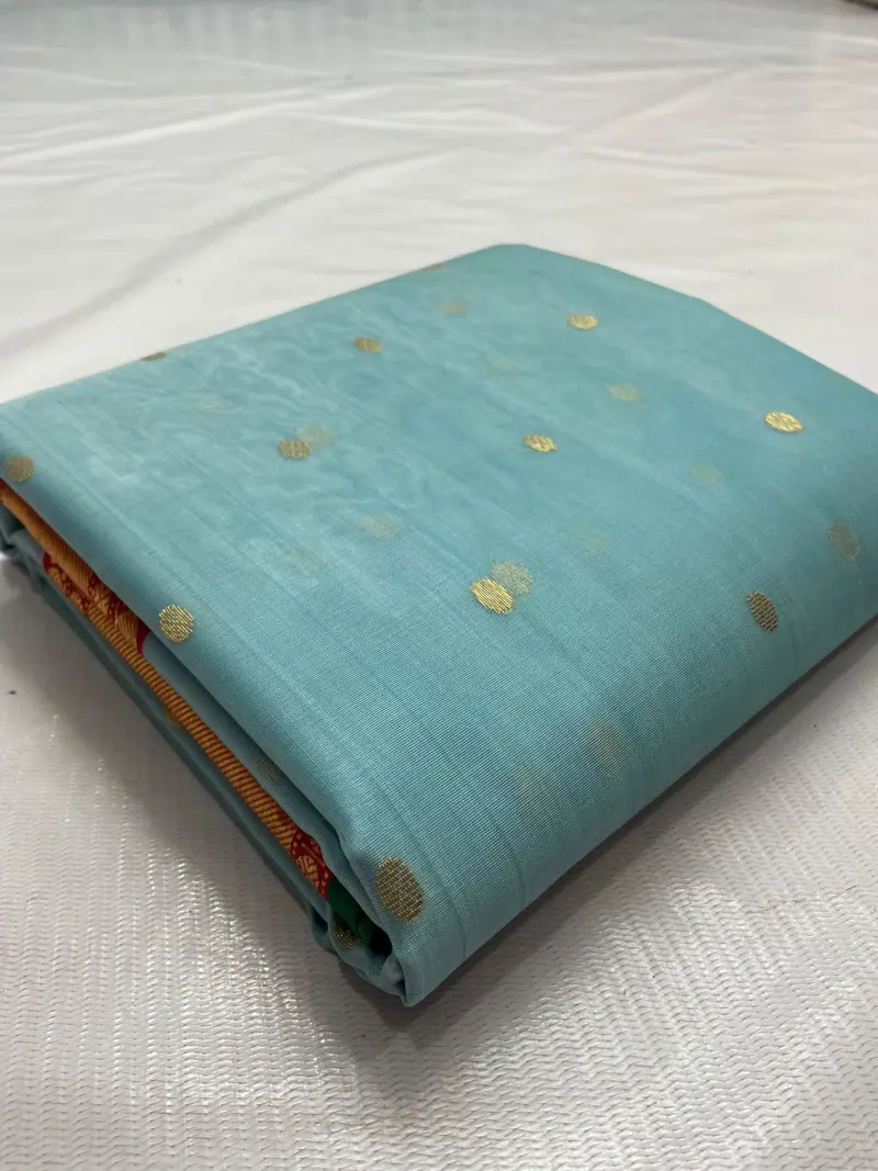 Aqua Mist with Scattered Gold Zari Bootis Kataan Silk
