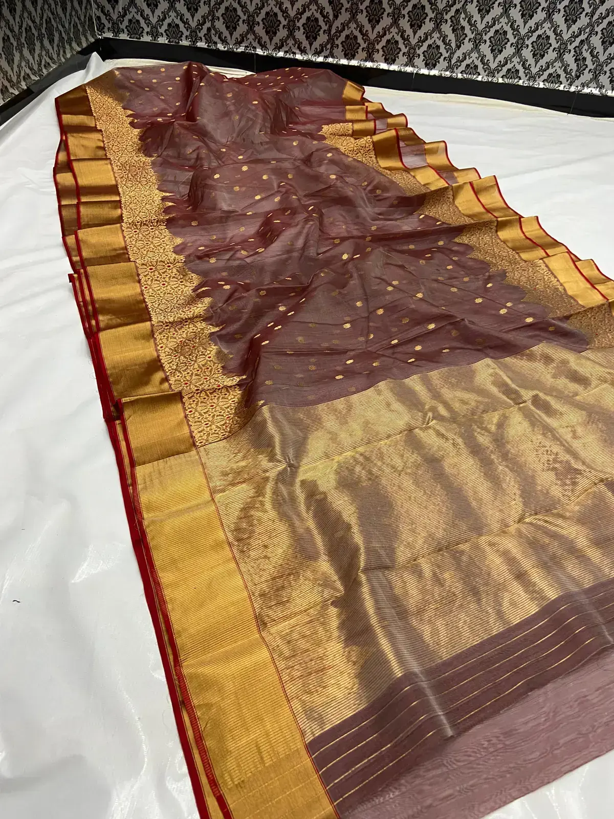 Cinnamon Brown Katan Silk Chanderi Saree