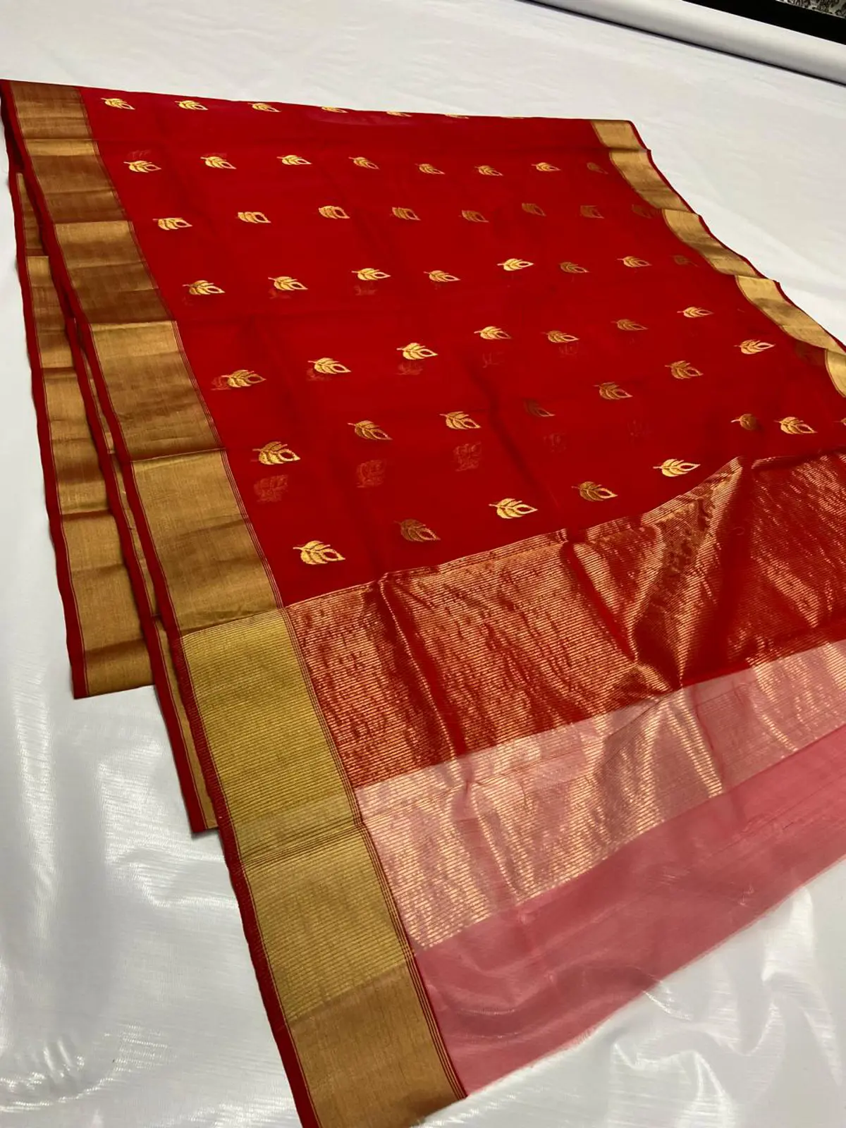Handwoven Crimson & Gilded Gold Crimson & Gilded Gold Kataan Silk Saree - Authentic Chanderi Silk Saree Chanderi Saree - View 1