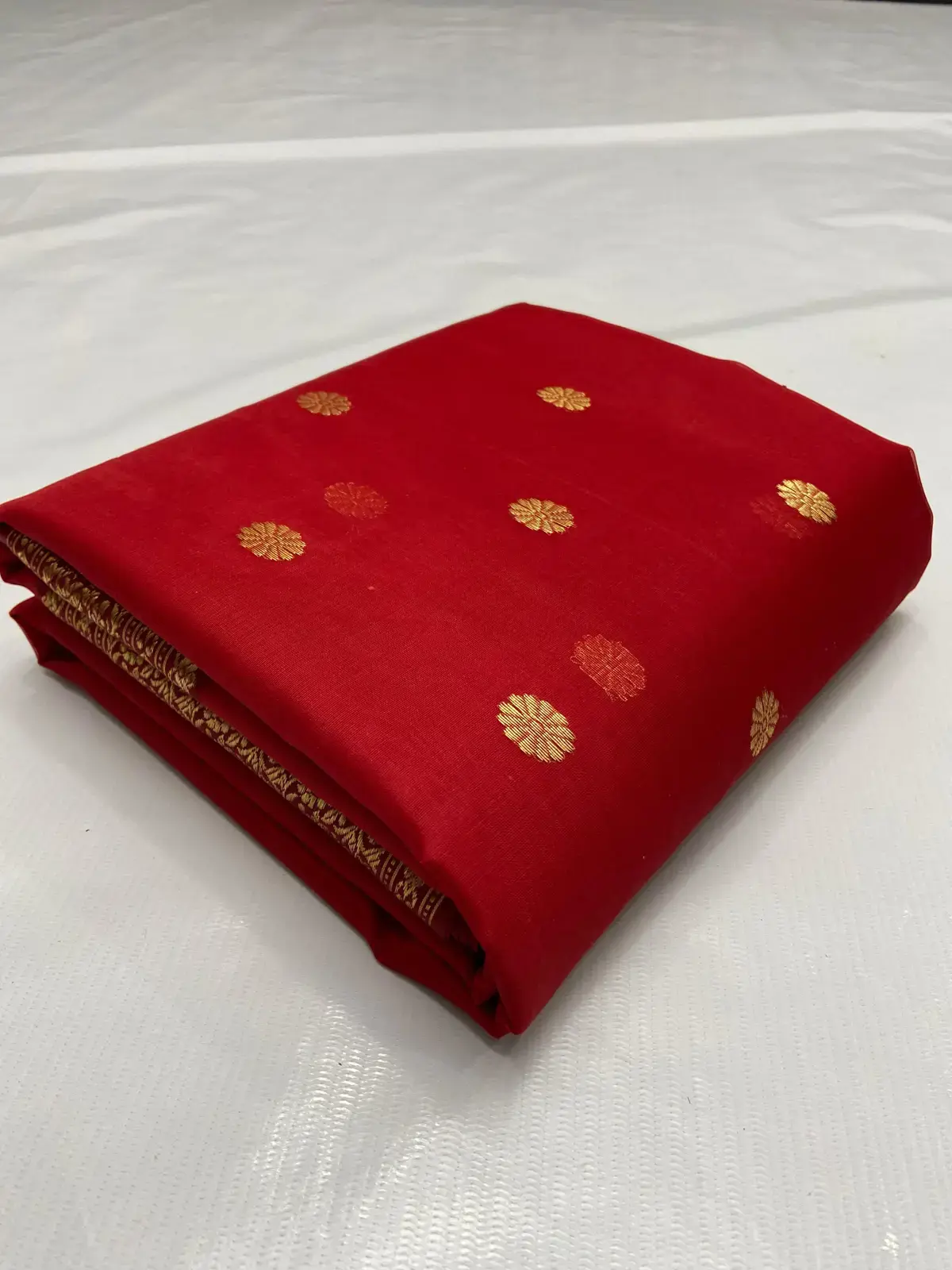 Handwoven Crimson Red & Antique Gold Crimson Radiance with Antique Gold Zari Buttis and Border Kataan Silk - Authentic Chanderi Silk Saree Chanderi Saree - View 5