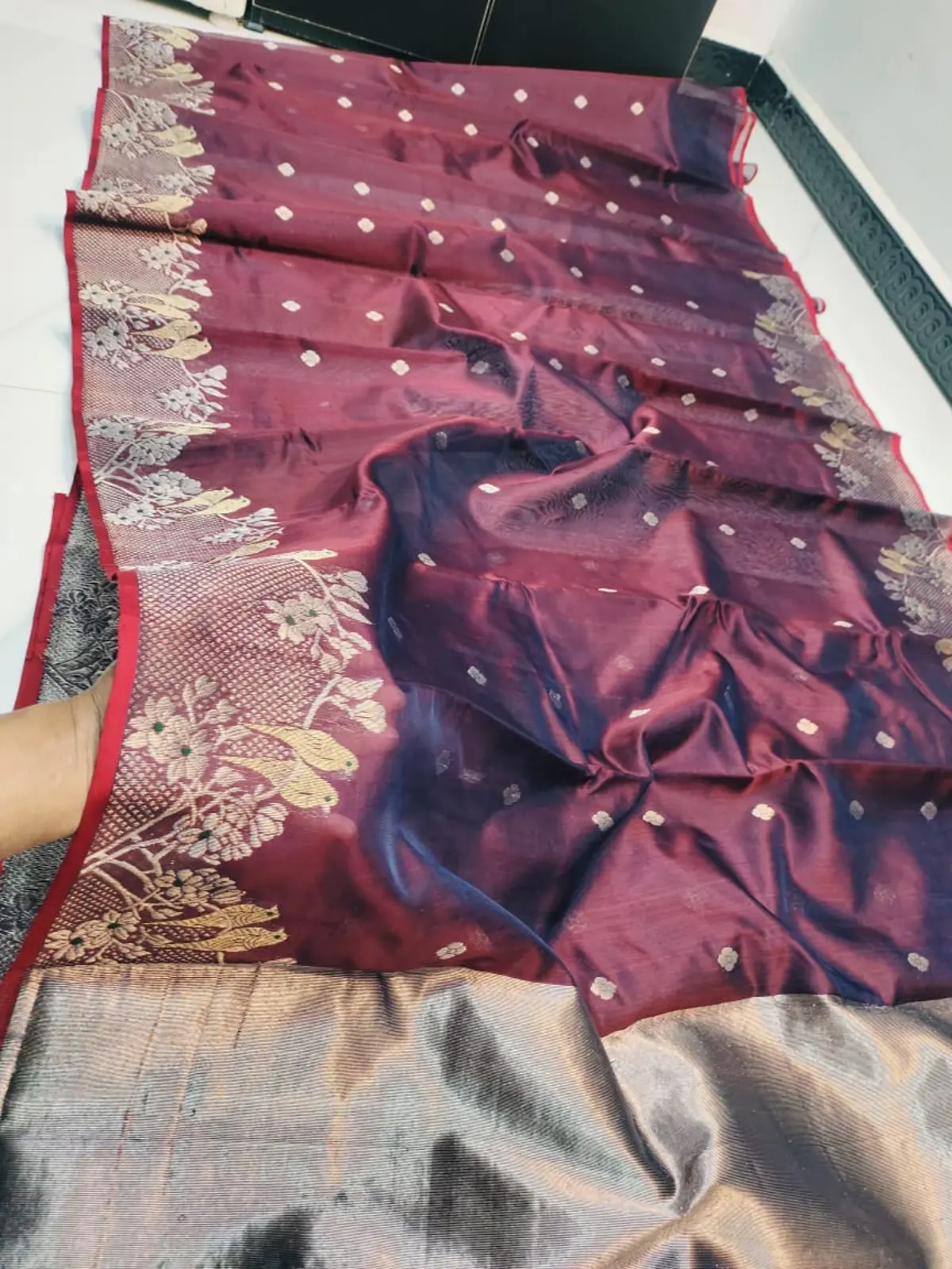 Deep Wine with Antique Zari Pattu Silk Saree