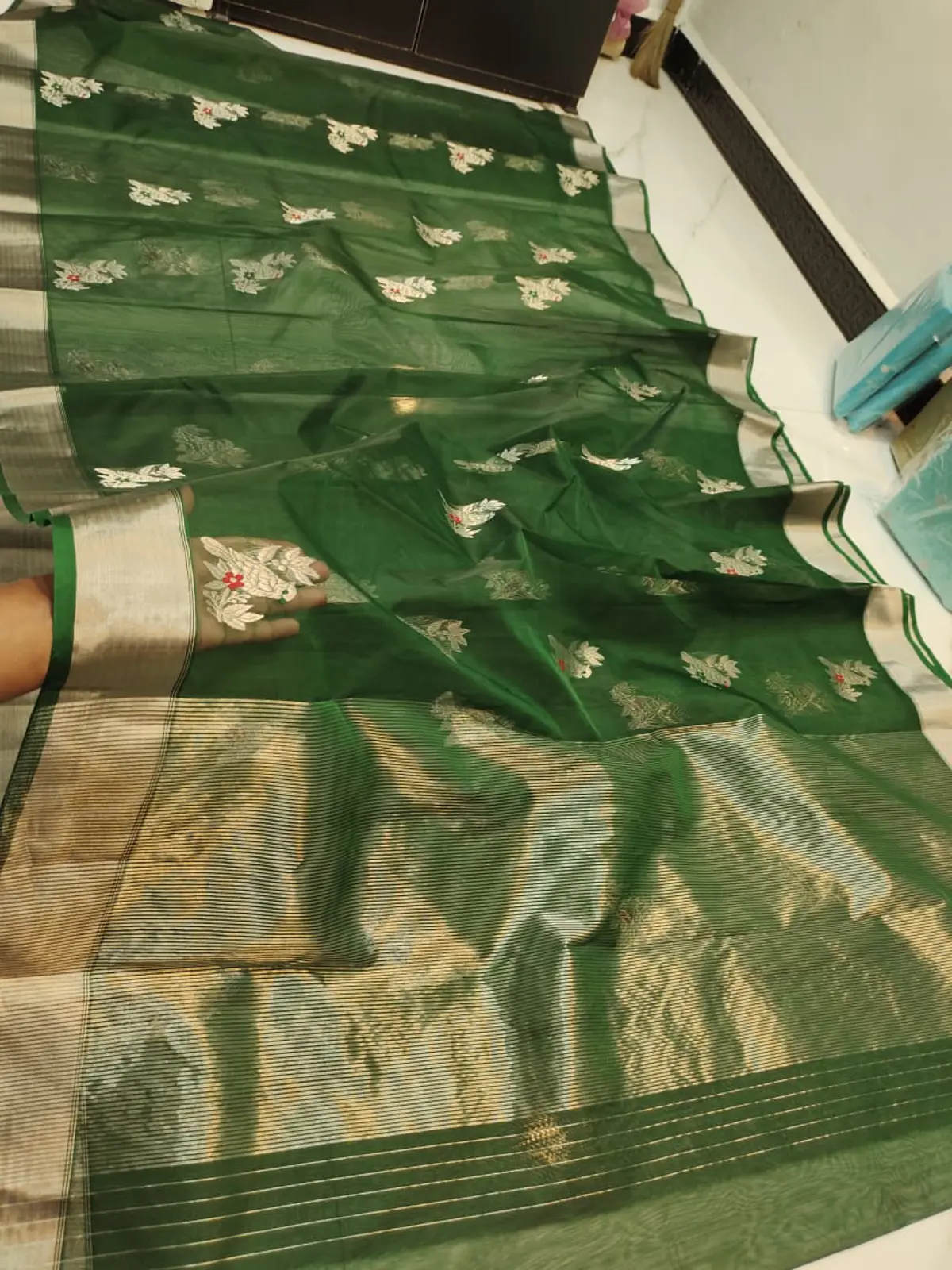 Handwoven Emerald Forest with Dual-Tone Zari Emerald Forest with Dual-Tone Zari Kataan Silk Saree - Authentic Chanderi Silk Saree Chanderi Saree - View 2