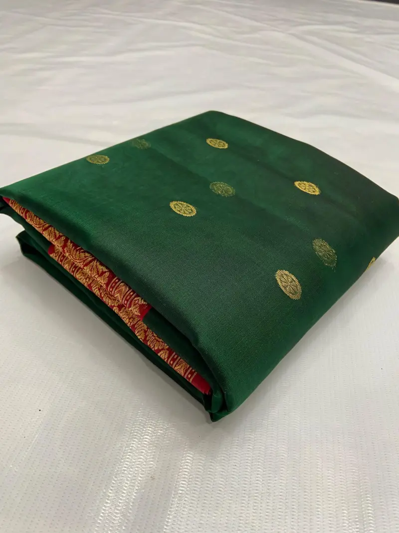 Emerald Green with Antique Gold Zari Bootis Kataan Silk