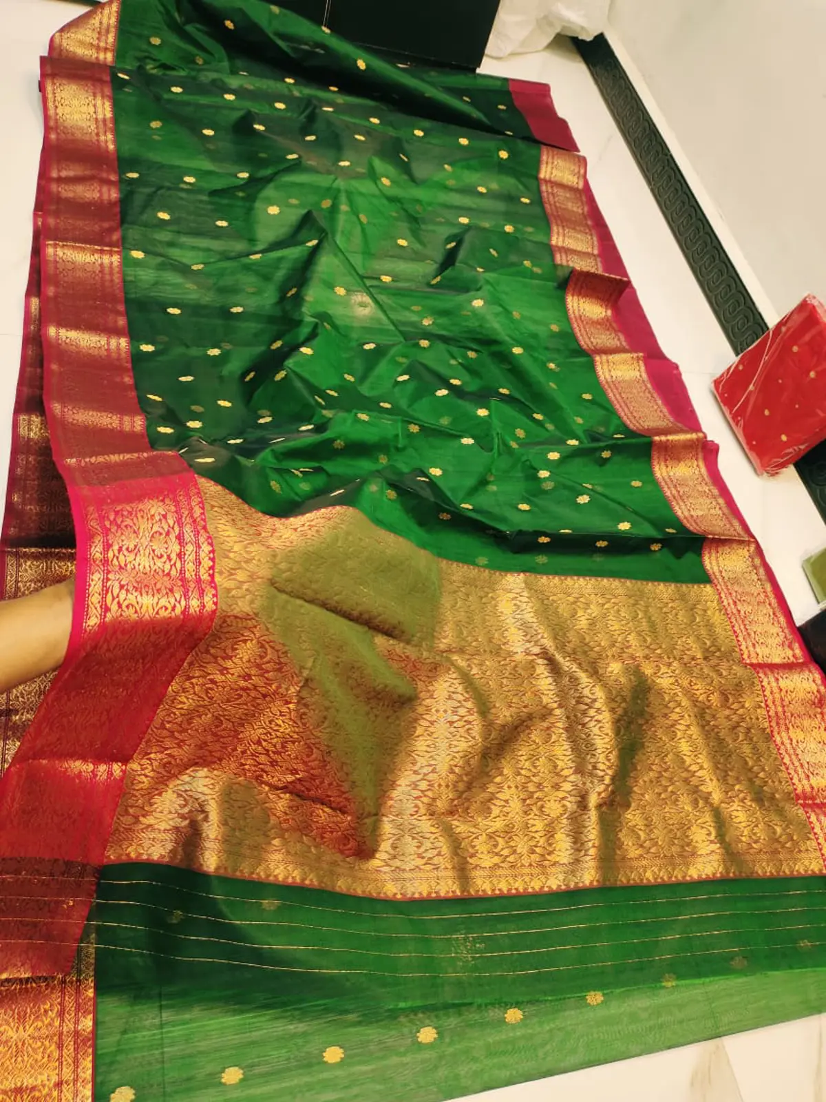 Emerald Grove with Antique Gold Brocade Kataan Silk