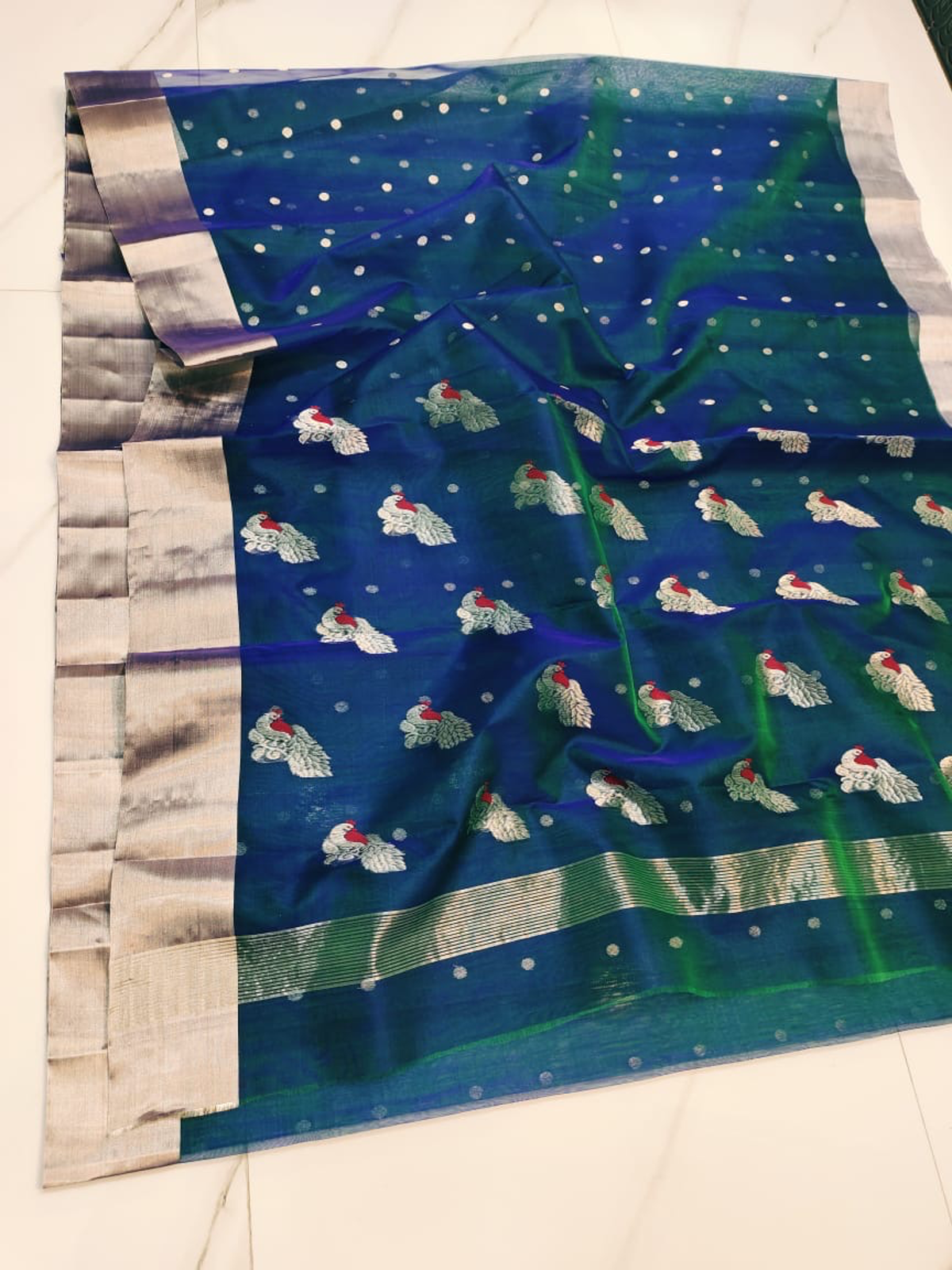 Handwoven Deep Plum Violet Dual Tone Exquisite Dual Tone Royal Blue Green Pure Katan Silk Saree - Authentic Chanderi Silk Saree Chanderi Saree