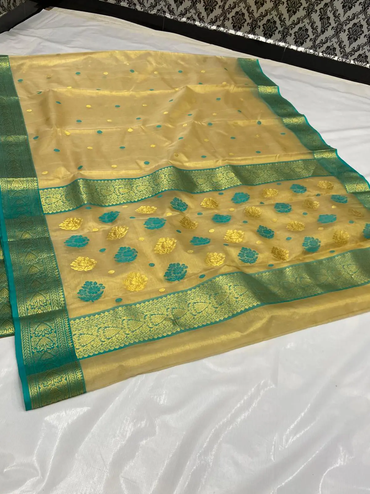 Gilded Marigold & Verdant Emerald Tissue Silk Saree