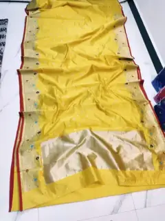 Gilded Marigold with Intricate Meenakari Floral Zari Pattu Silk