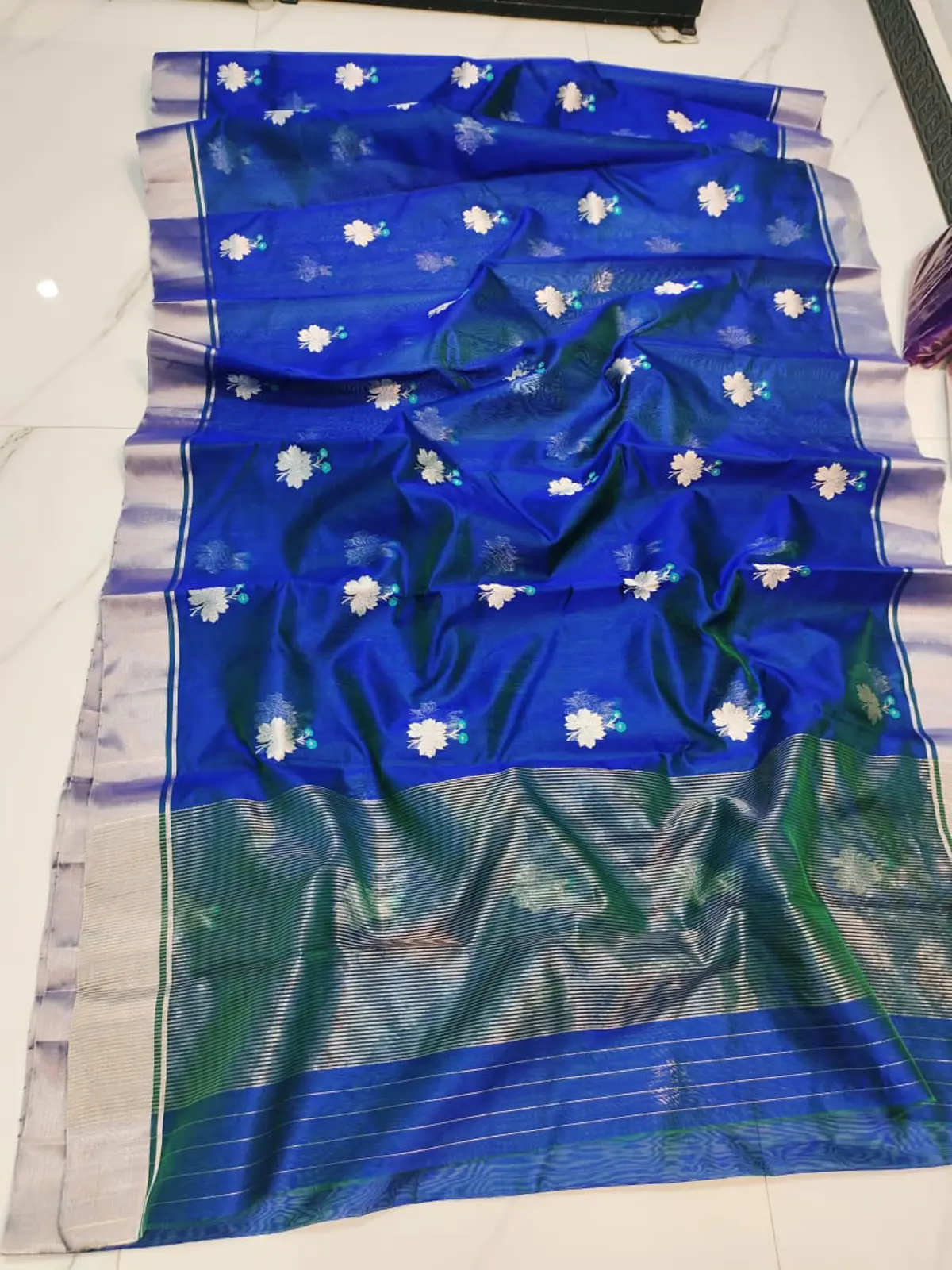 Imperial Cobalt & Verdant Silver Pattu Silk Saree