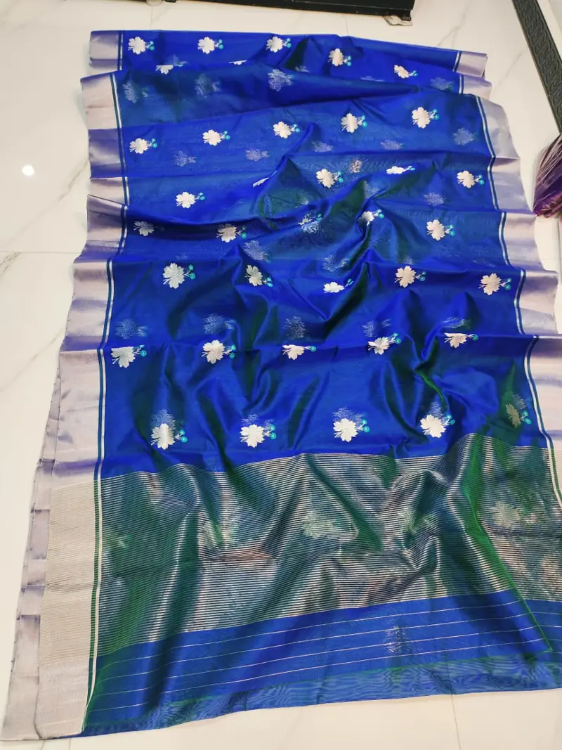 Imperial Cobalt & Verdant Silver Pattu Silk Saree