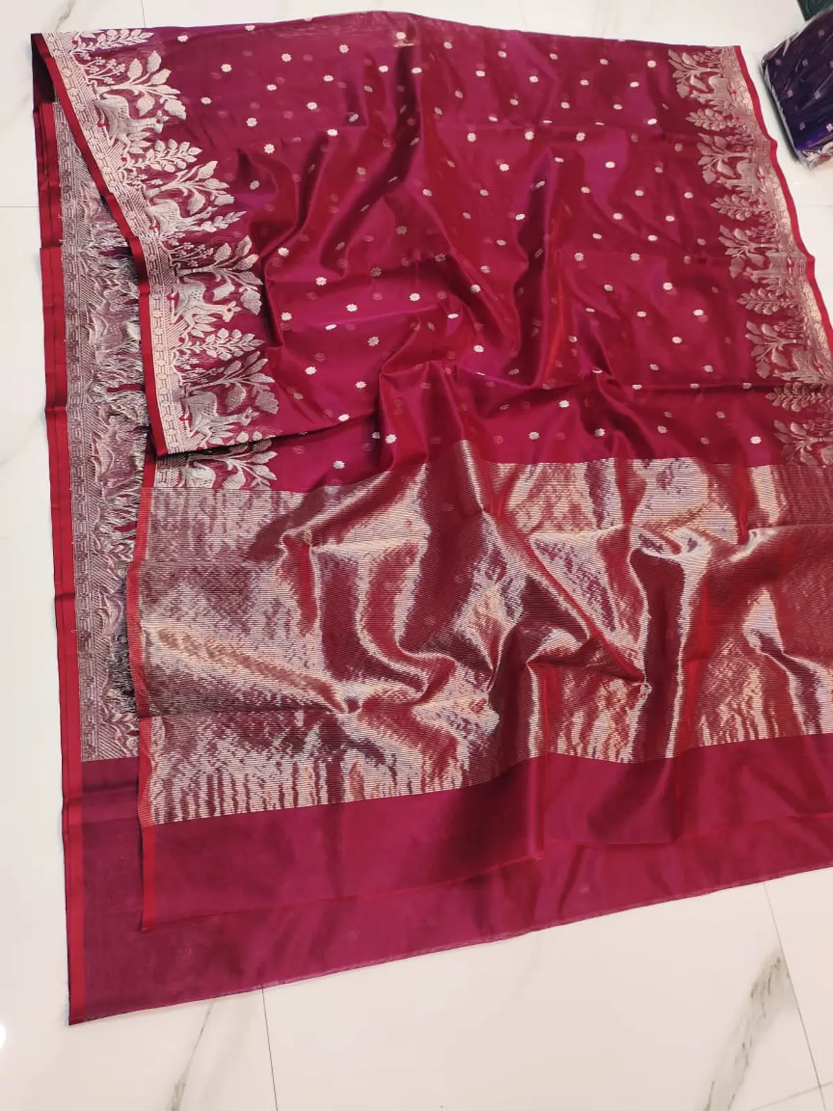 Handwoven Imperial Magenta & Silver Imperial Magenta & Silver Pattu Silk Saree - Authentic Chanderi Silk Saree Chanderi Saree - View 2