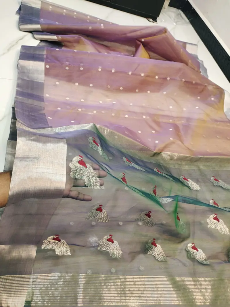 Lavender Haze with Peacock Motifs Kataan Silk