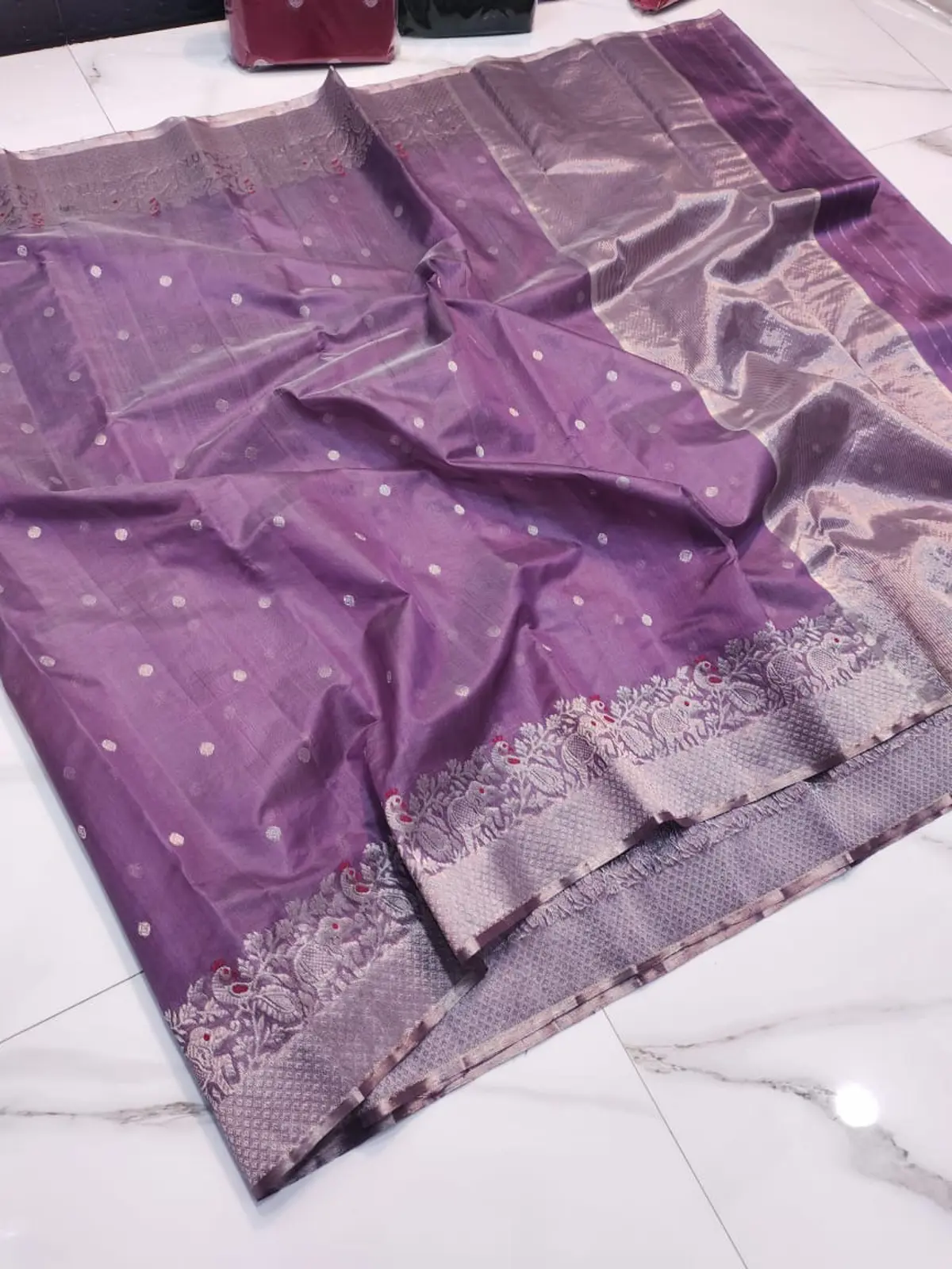 Lavender Silver Pattu Silk Saree