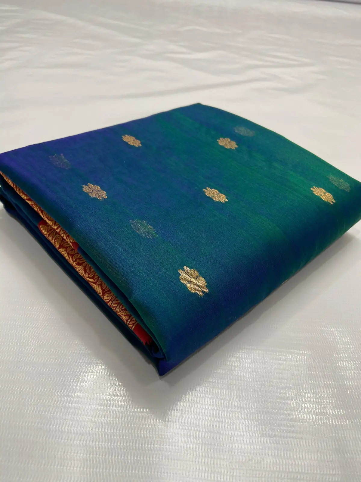Mystic Teal and Verdant Green with Glimmering Gold Buttis Kataan Silk