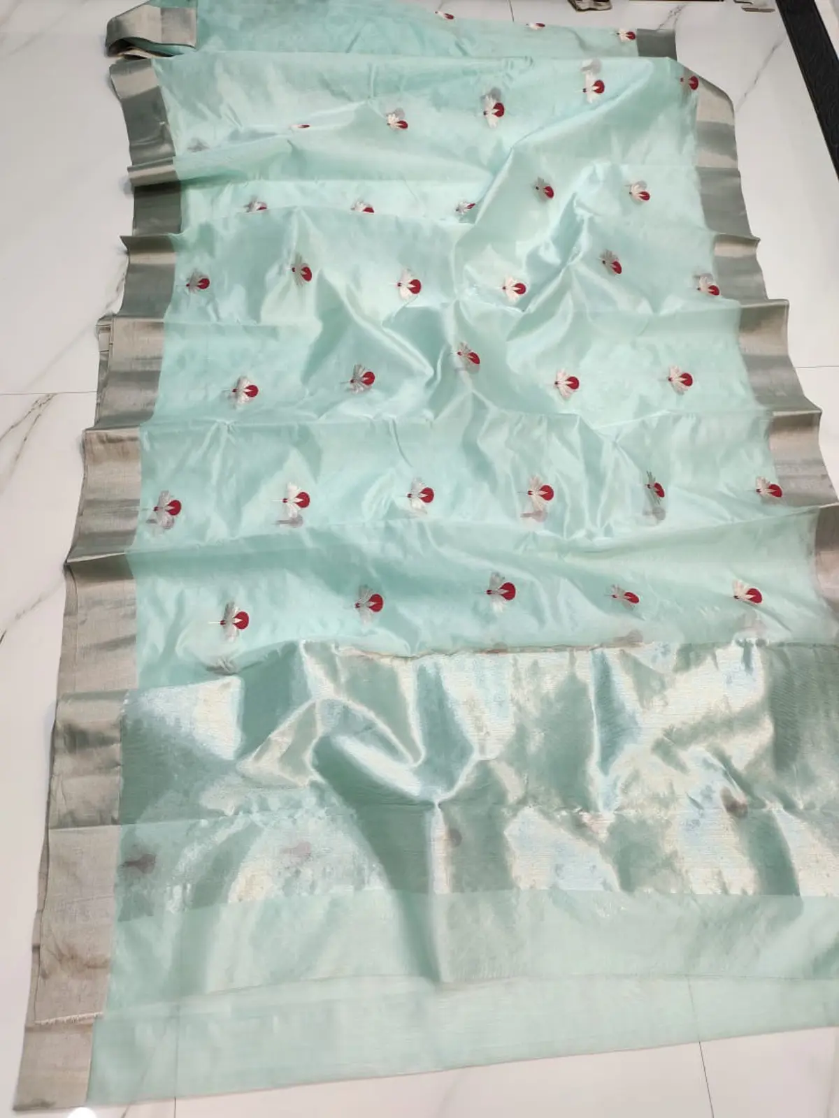 Handwoven Pale Aqua Pale Aqua Pattu Silk Saree - Authentic Chanderi Silk Saree Chanderi Saree