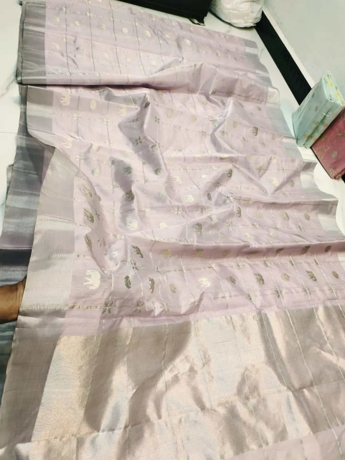 Powder Pink with Elephant Motifs Zari Pattu Silk