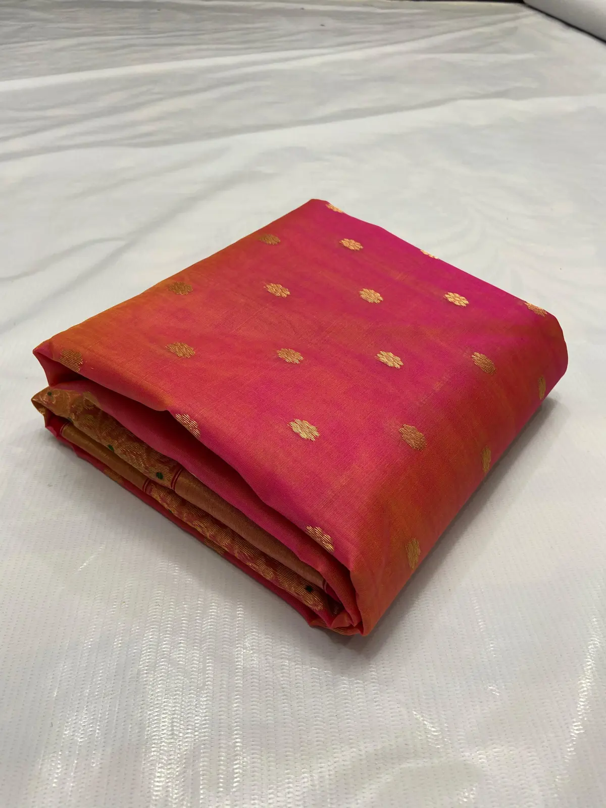 Radiant Fuchsia with Gilded Floral Motifs Kataan Silk