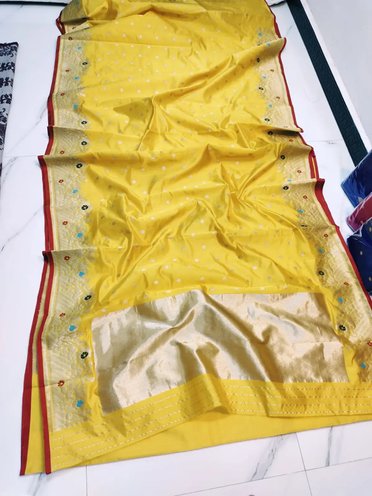 Handwoven Radiant Saffron Radiant Saffron with Floral Booti Zari Pattu Silk - Authentic Chanderi Silk Saree Chanderi Saree