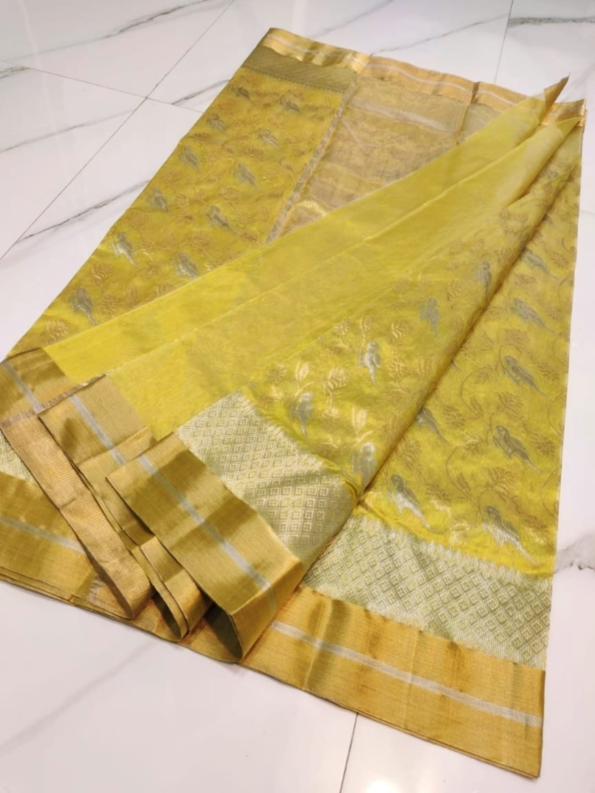 Handwoven Radiant Sunshine Yellow Pure Pattu Silk Saree - Authentic Chanderi Silk Saree Chanderi Saree - View 3