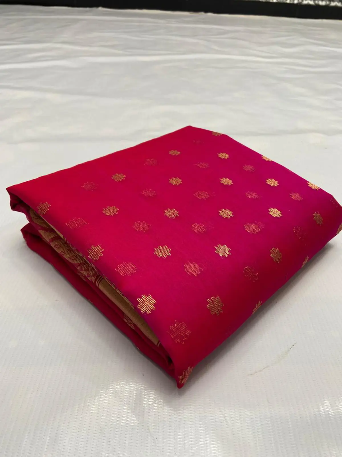 Rani Pink with Gilded Zari Booti Kataan Silk - Handloom Chanderi Saree
