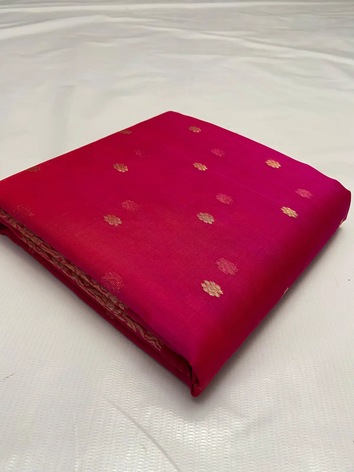 Handwoven Rani Pink Rani Pink with Gold Booti Kataan Silk - Authentic Chanderi Silk Saree Chanderi Saree - View 1