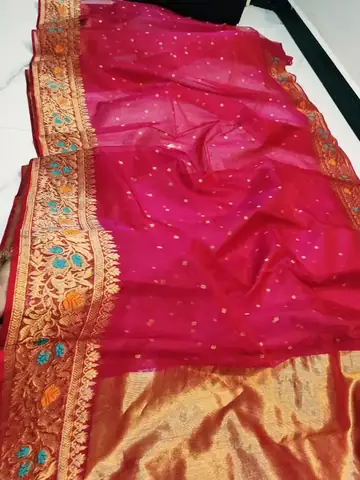 Rani Pink with Opulent Antique Gold Zari Border Kataan Silk