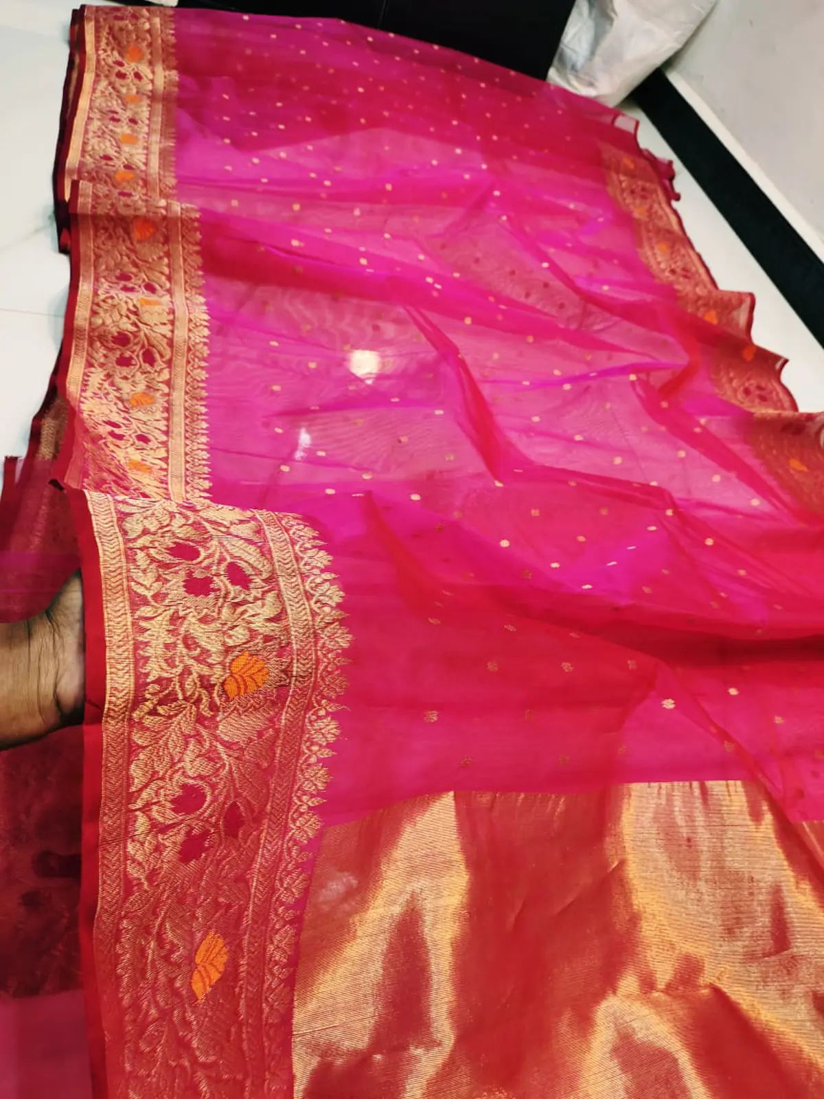 Rani Pink with Opulent Gold Zari Weave Kataan Silk