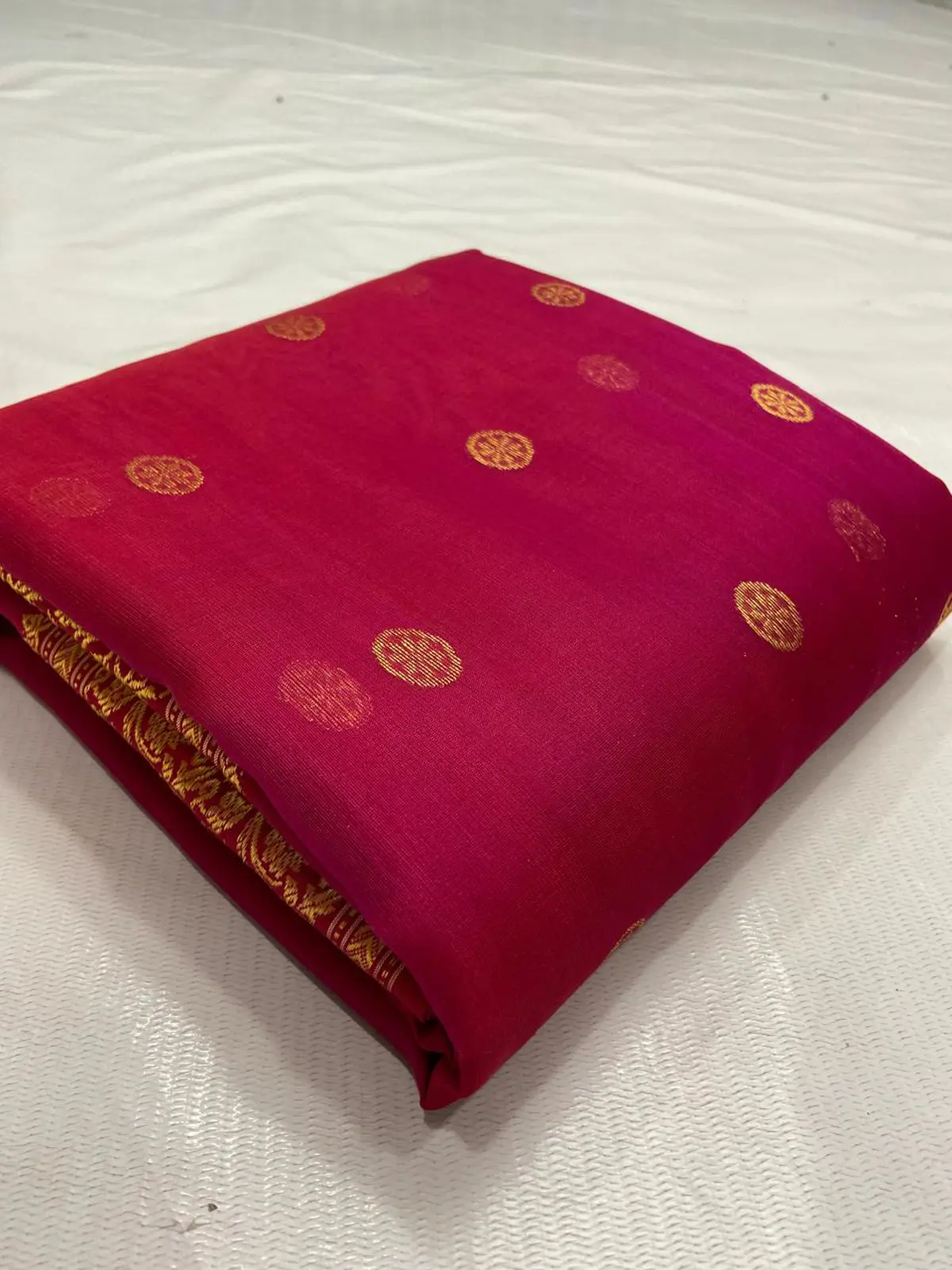 Rani Ruby with Antique Gold Buttis and Border Kataan Silk