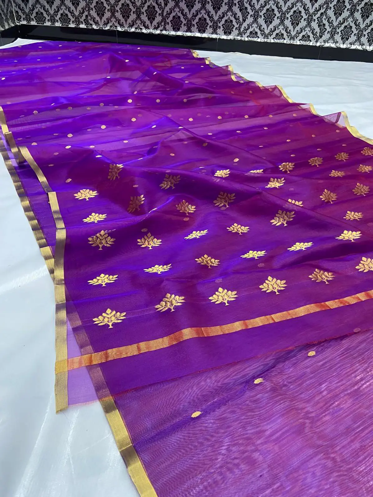 Handwoven Regal Amethyst & Gilded Gold Regal Amethyst & Gilded Gold Kataan Silk Saree - Authentic Chanderi Silk Saree Chanderi Saree
