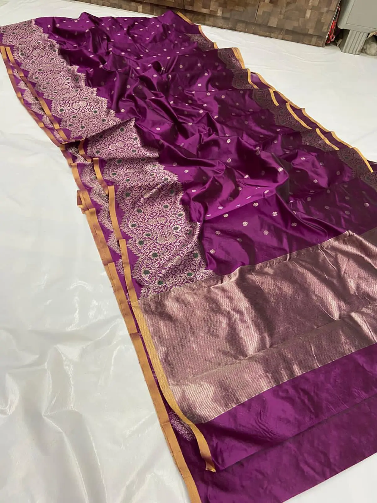 Regal Amethyst & Rose Gold Pattu Silk Saree