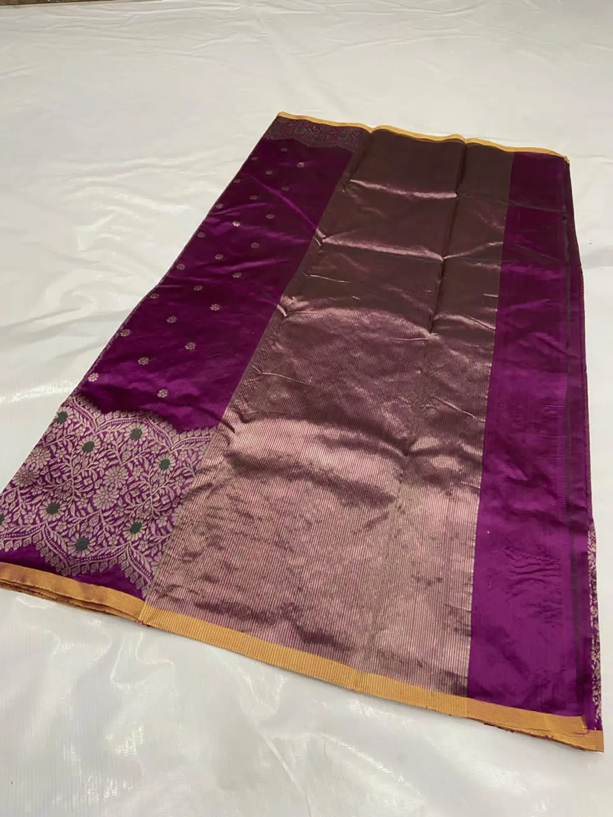 Handwoven Regal Amethyst & Rose Gold Regal Amethyst & Rose Gold Pattu Silk Saree - Authentic Chanderi Silk Saree Chanderi Saree - View 2