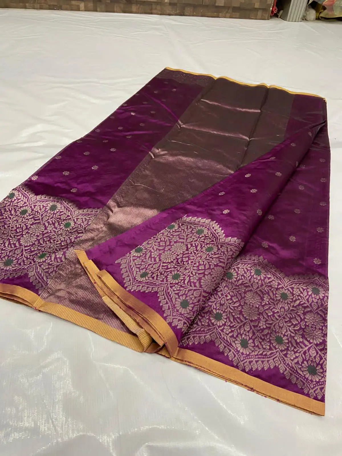 Handwoven Regal Amethyst & Rose Gold Regal Amethyst & Rose Gold Pattu Silk Saree - Authentic Chanderi Silk Saree Chanderi Saree - View 3
