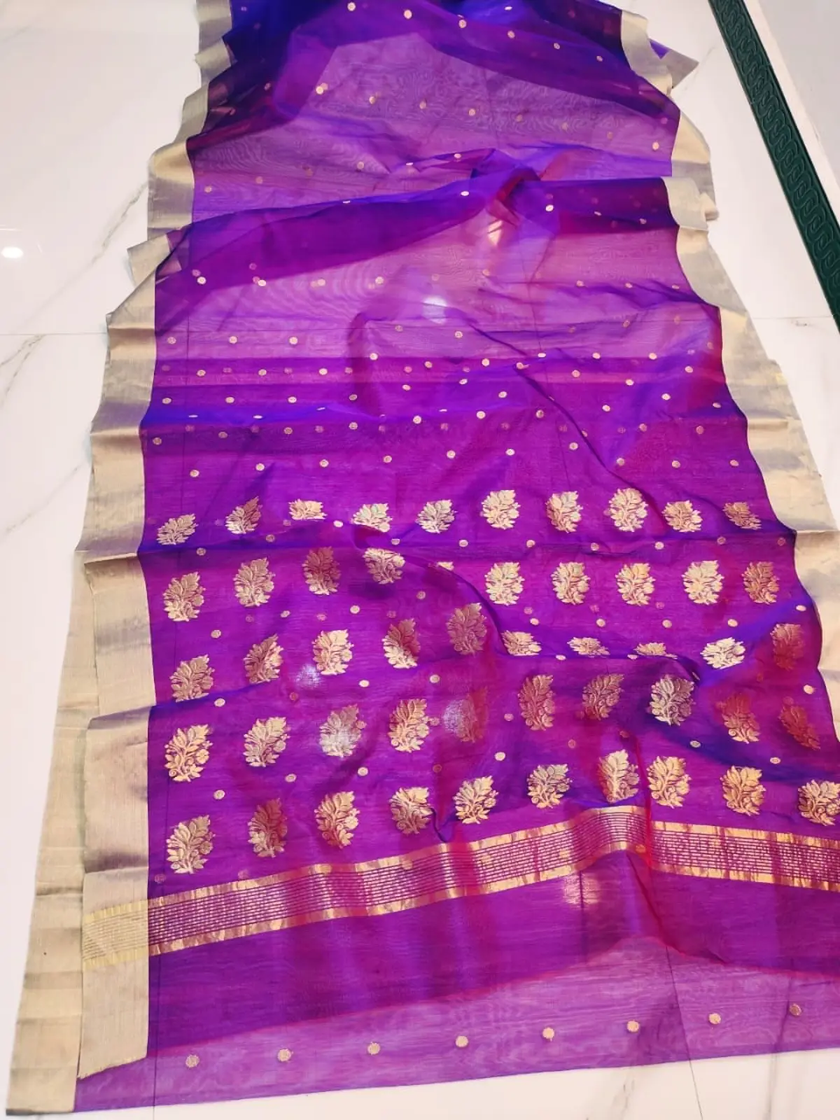 Regal Amethyst with Gilded Gold Kataan Silk Saree - Handloom Chanderi Saree