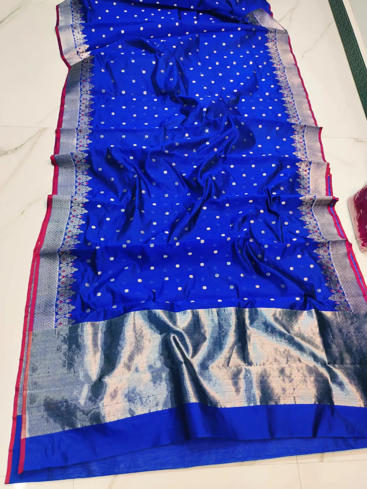 Regal Cobalt with Silver and Fuchsia Accents Pattu Silk Saree