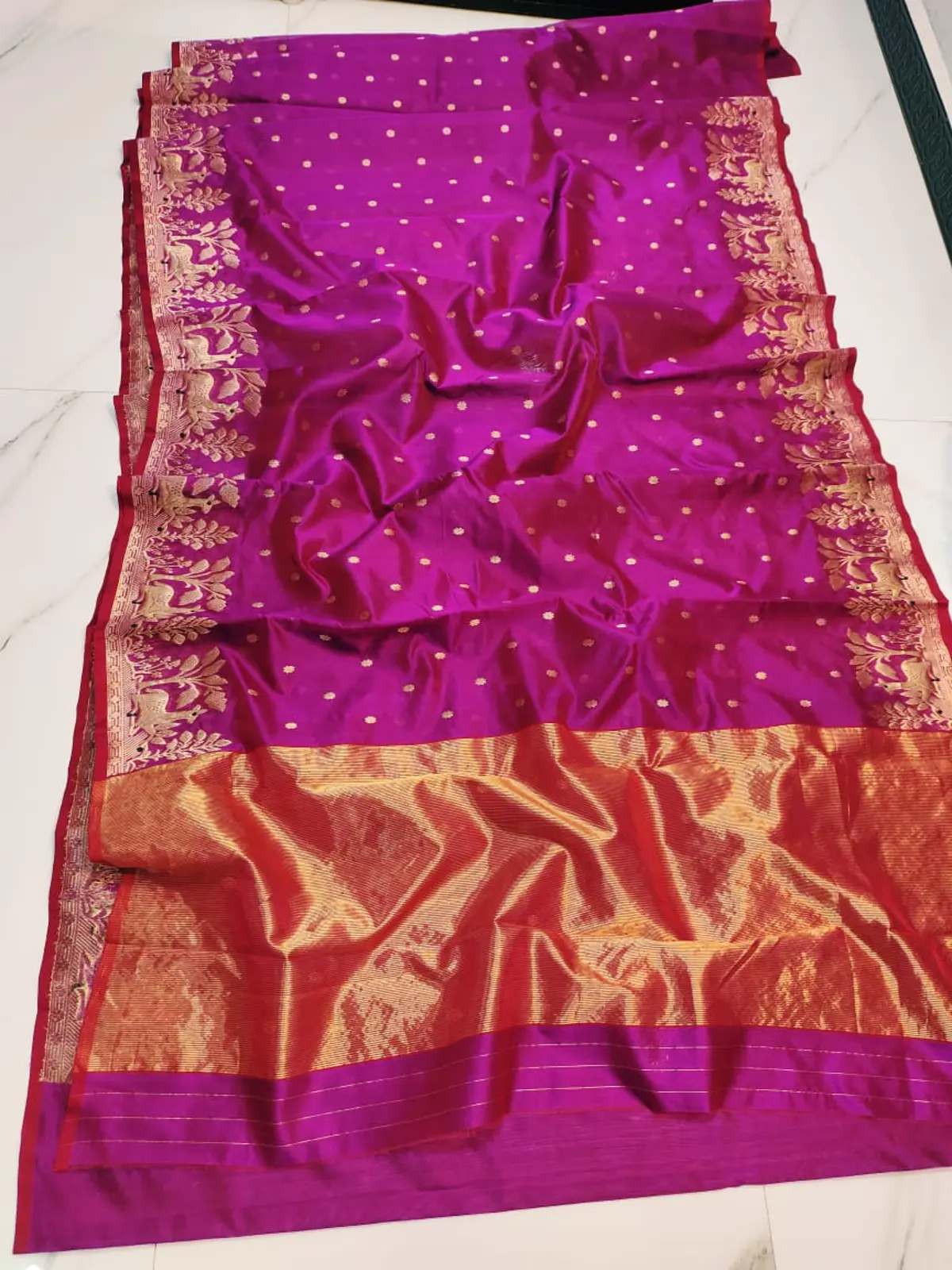 Regal Fuchsia, Deep Maroon & Antique Gold Pattu Silk Saree