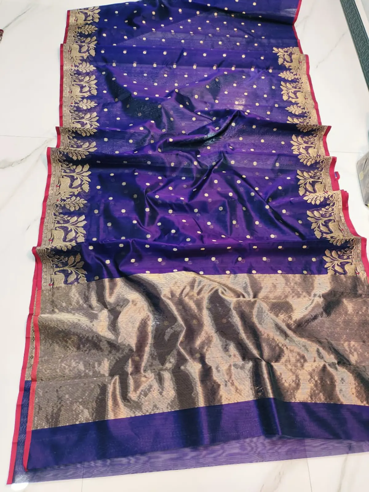 Regal Indigo & Antique Gold Pattu Silk Saree