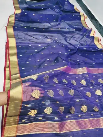 Regal Sapphire with Gilded Zari Motifs Kataan Silk - Handloom Chanderi Saree