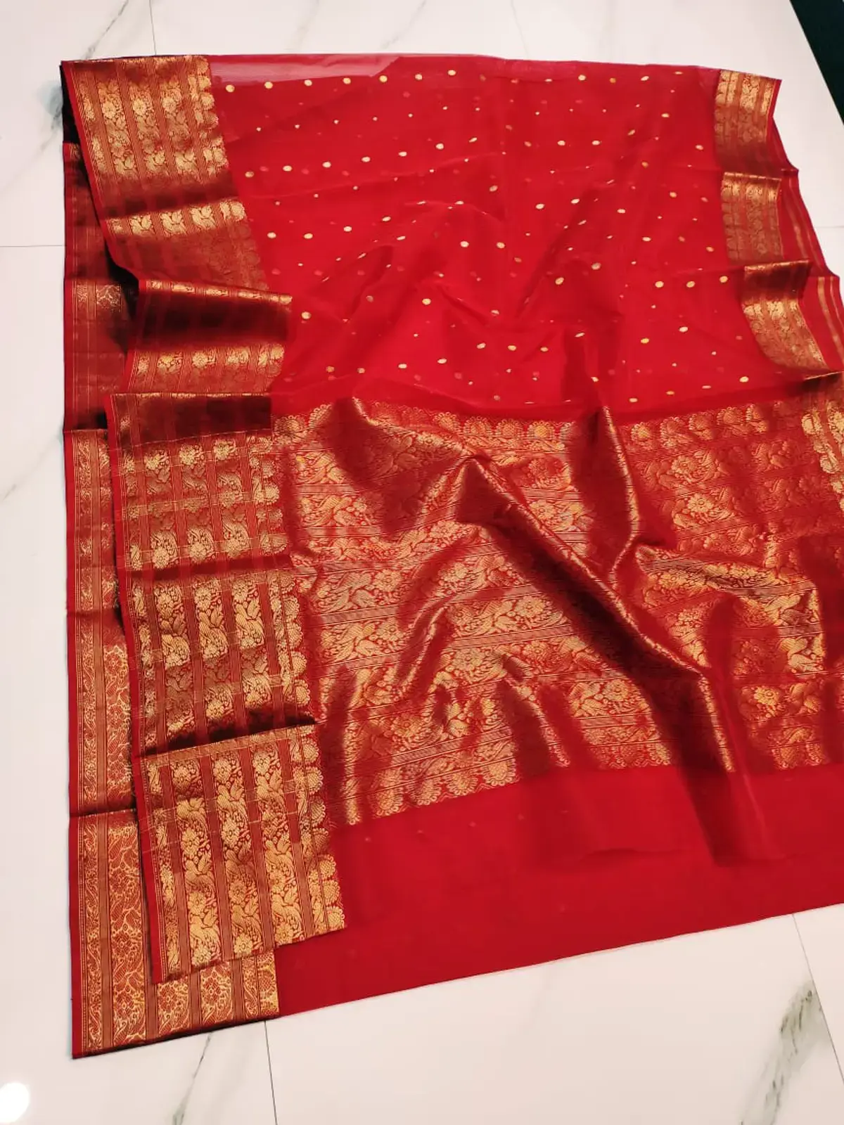 Handwoven Rose Gold Blush Rose Gold Blush with Intricate Floral Zari Kataan Silk - Authentic Chanderi Silk Saree Chanderi Saree - View 3