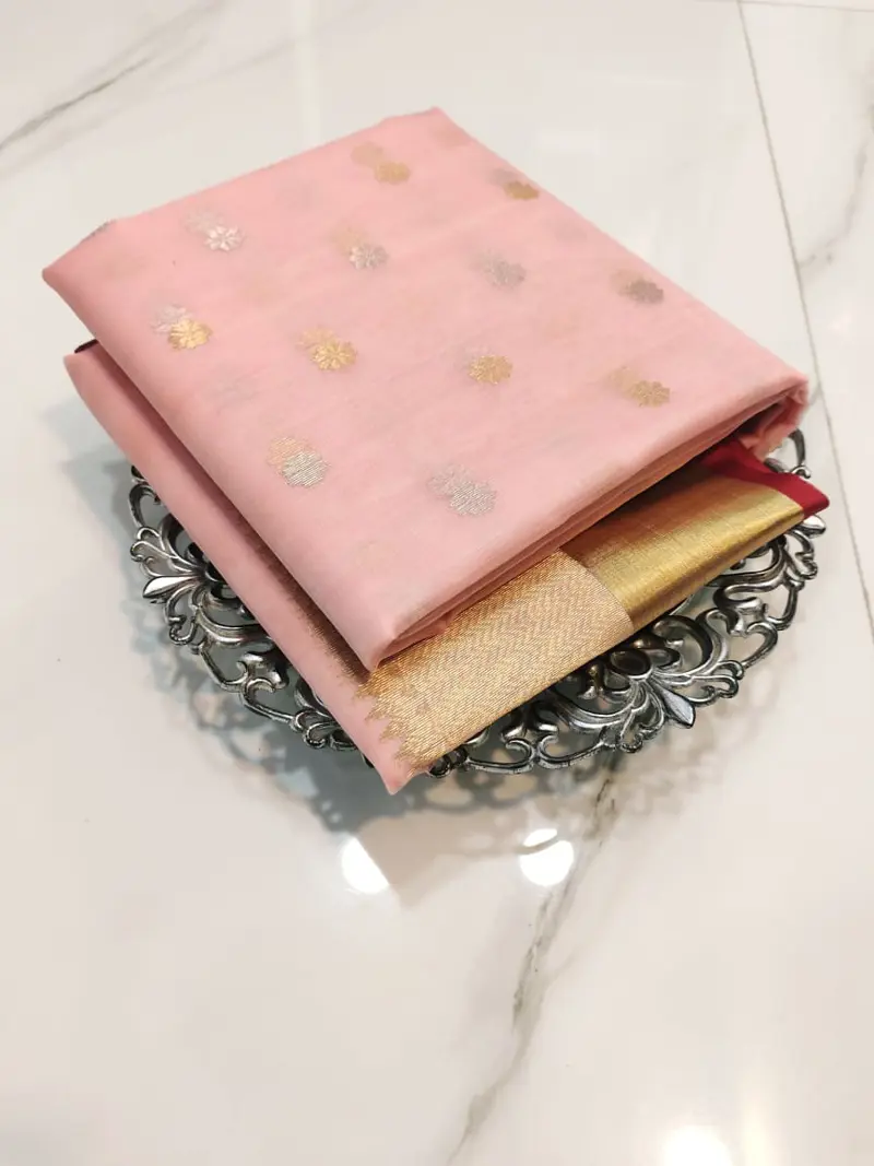 Rose Quartz with Dual-Tone Zari Bootis and Chevron Border Kataan Silk