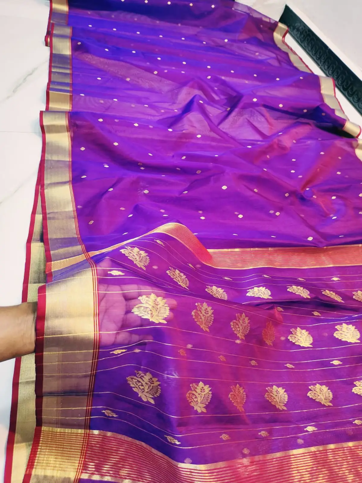 Royal Amethyst with Antique Gold Booti Chanderi Silk