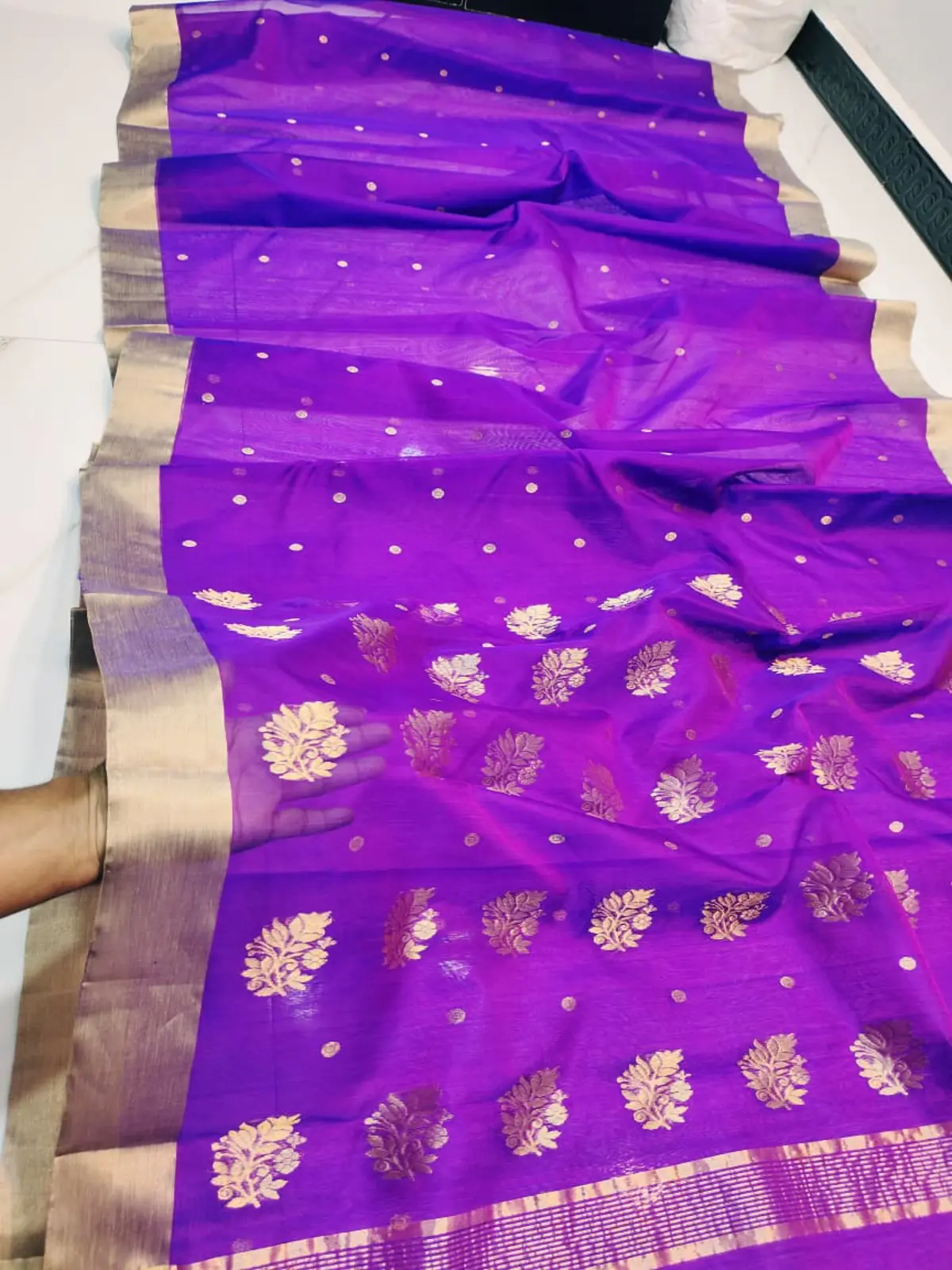 Royal Amethyst with Golden Floral Booti Chanderi Silk