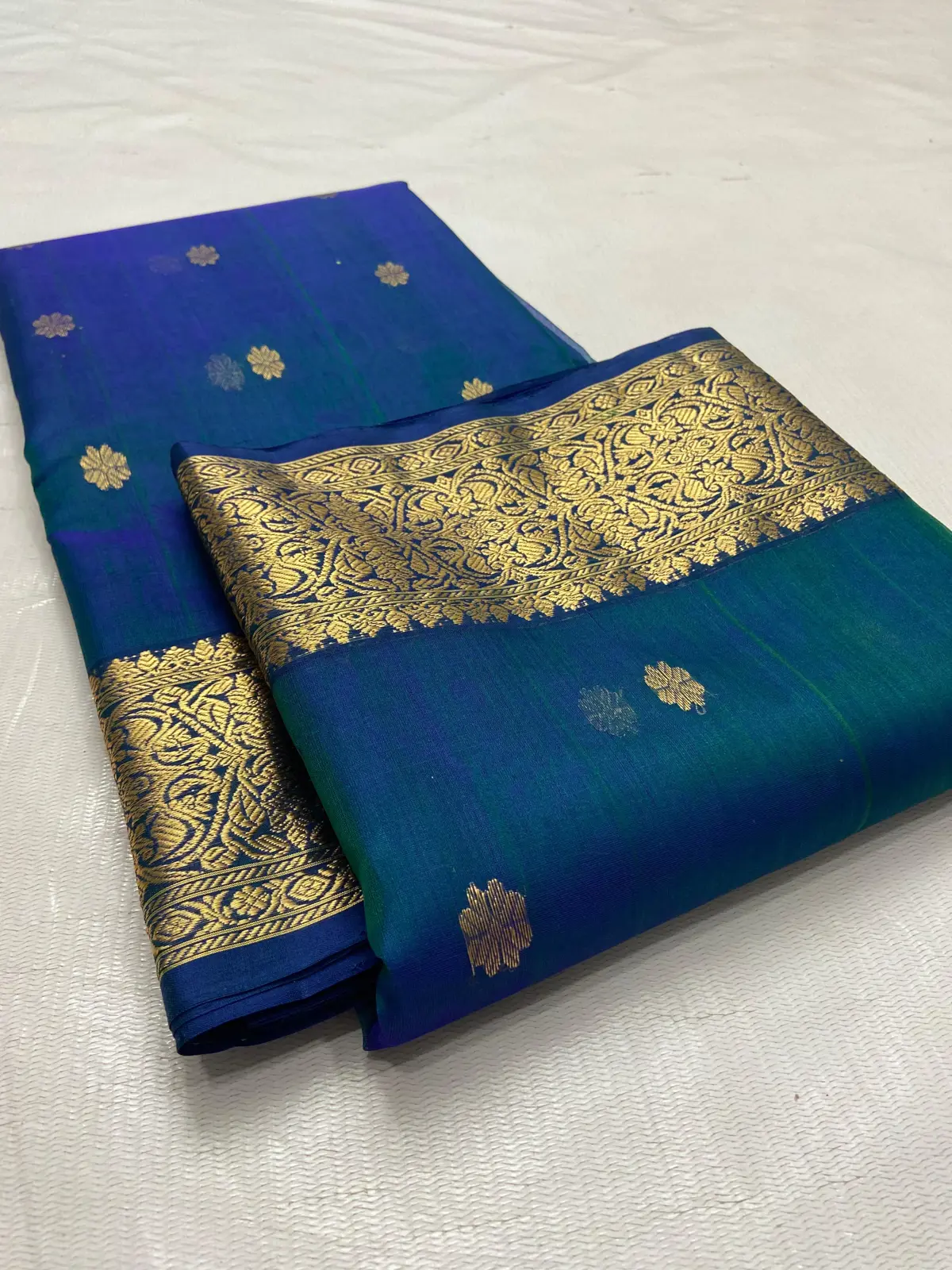 Handwoven Royal Blue & Teal Royal Blue with Intricate Gold Zari Kataan Silk - Authentic Chanderi Silk Saree Chanderi Saree - View 1