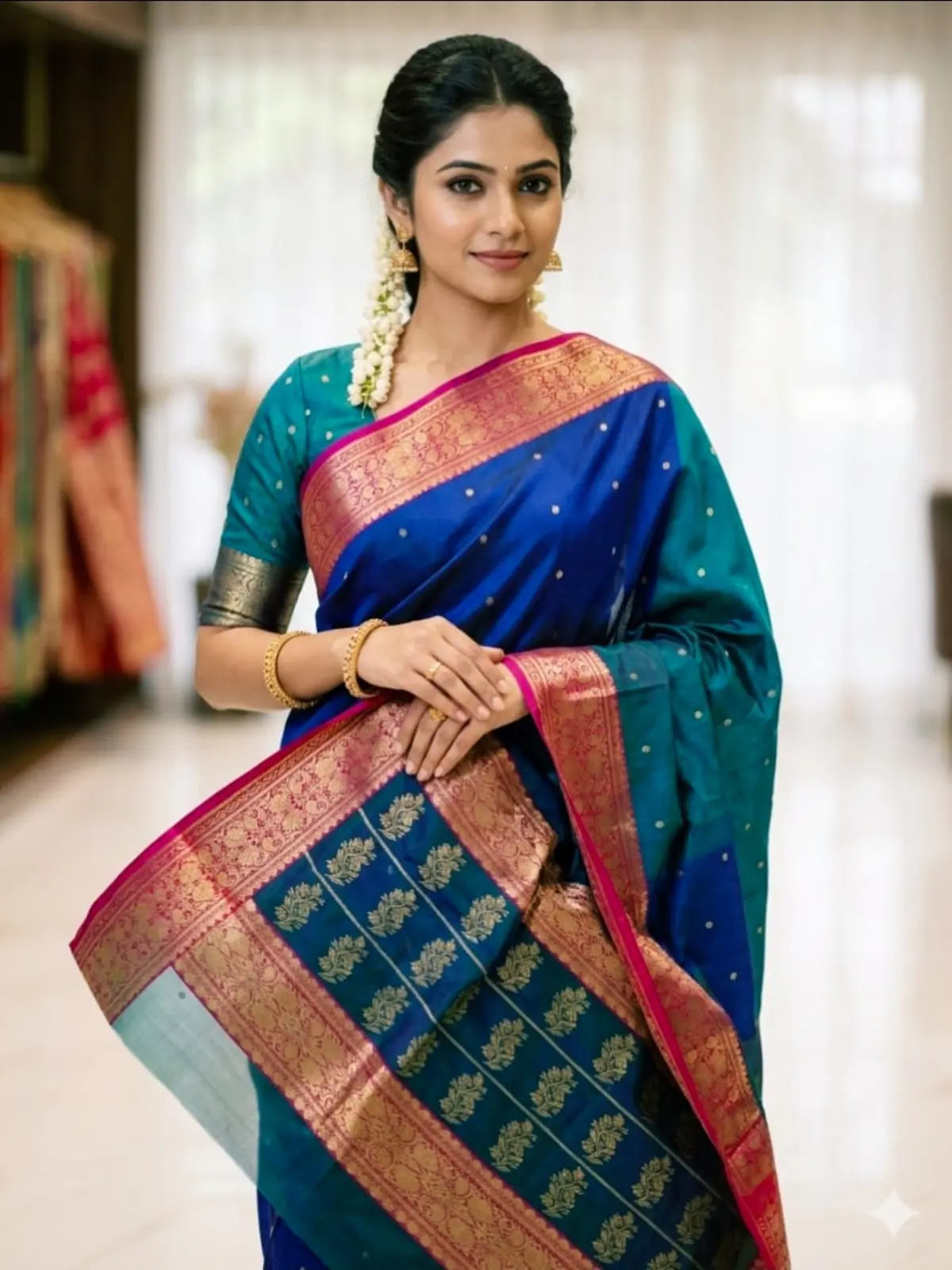 Handwoven Royal Blue Royal Blue with Intricate Zari Border Kataan Silk - Authentic Chanderi Silk Saree Chanderi Saree - View 1